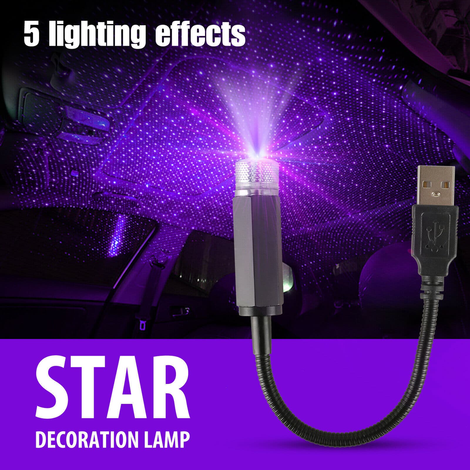 Car Starry Sky USB Atmosphere Light Car Roof Interior Decoration Starry Sky Ceiling Projection Light