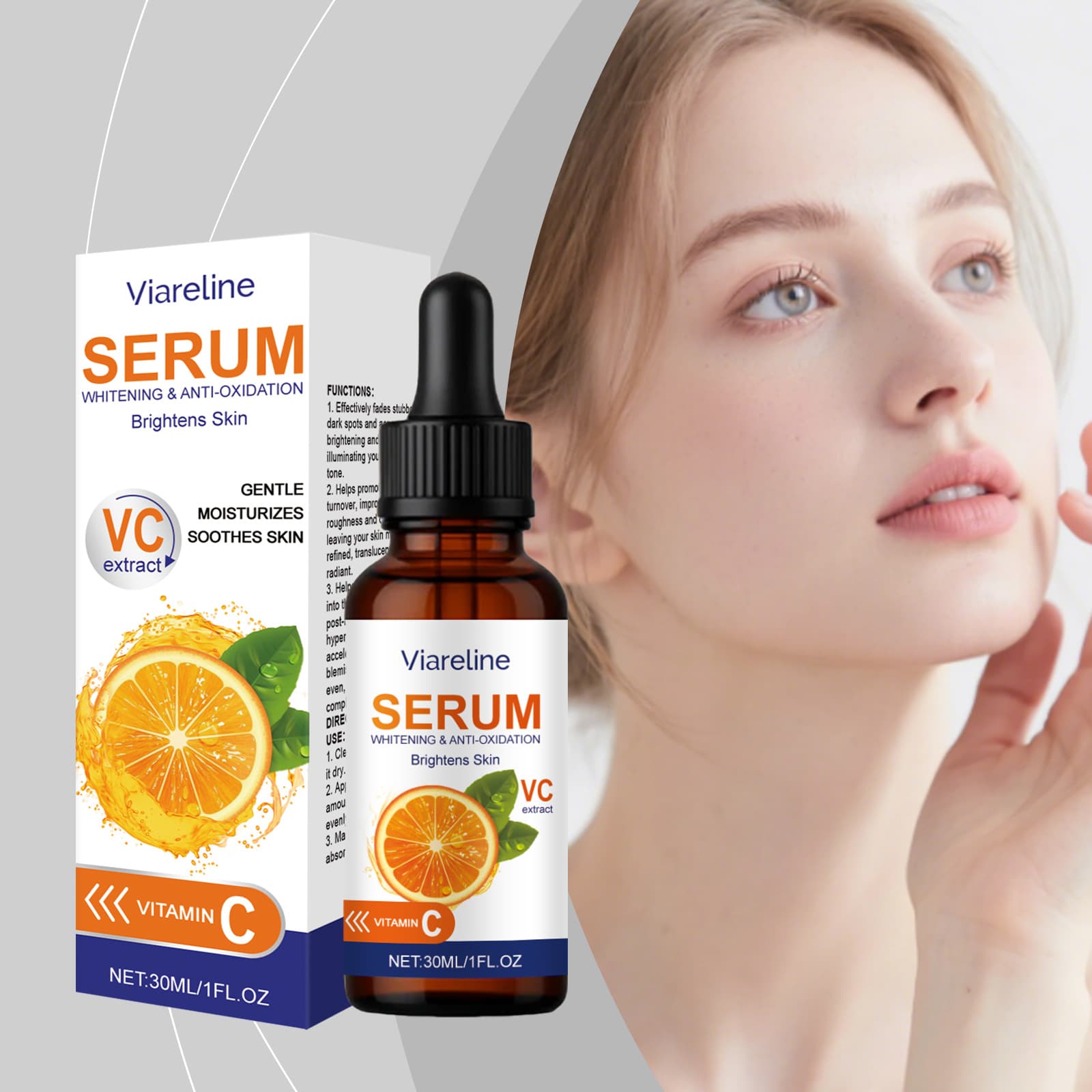 Viareline Vitamin C Brightening Nourishing Rejuvenating Hydrating And Translucent Moisturizing Skincare Serum