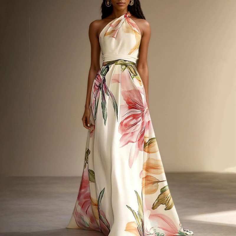 Elegant Catwalk Party Long Dress For Women Printed Independent Station Holiday Style