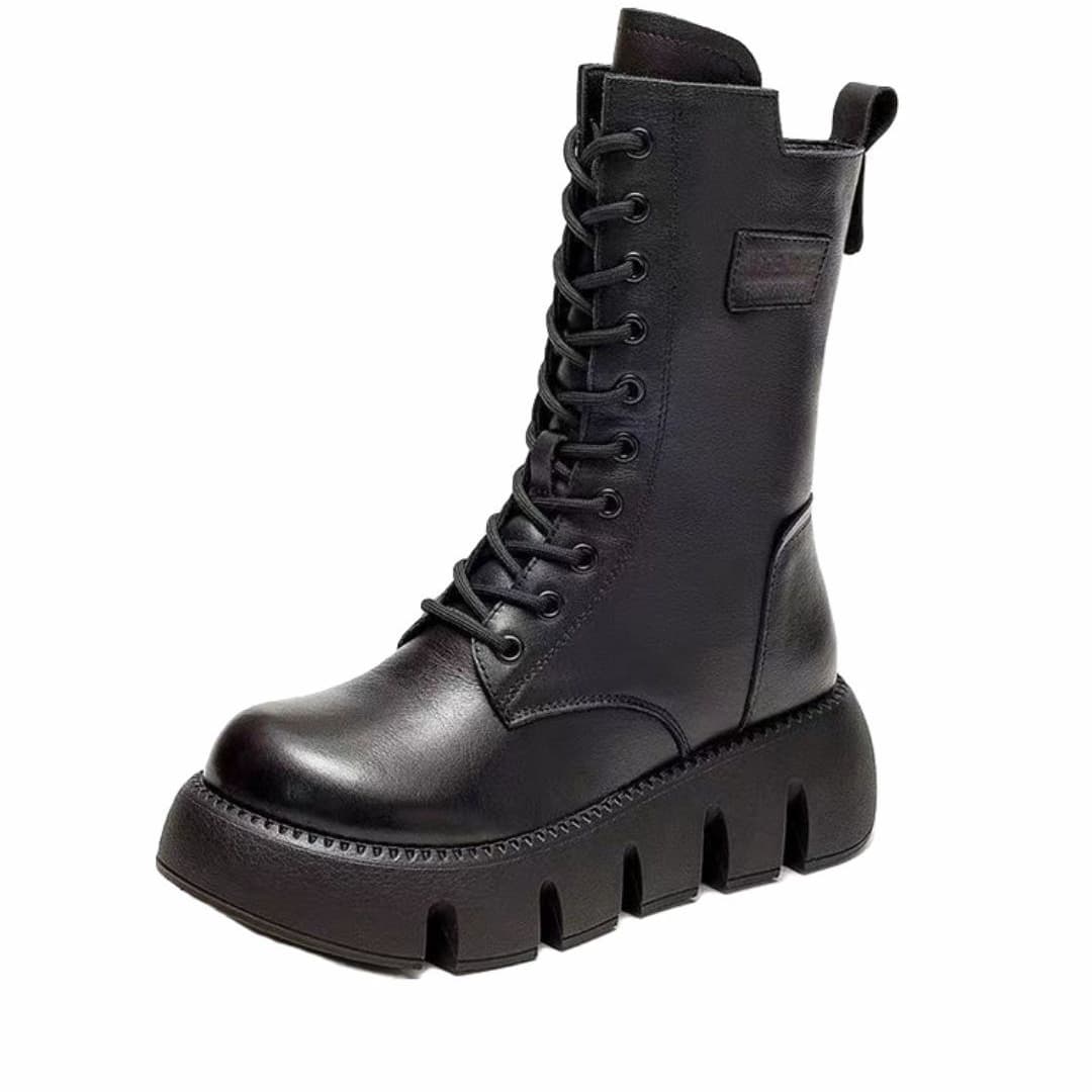 Winter new all-in-one high top belt buckle muffin bottom brown single boots