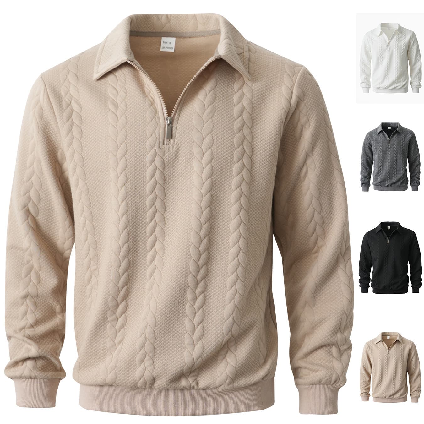 Men's Casual Zip-Up Hoodie With Stand Collar - Lightweight Pullover Sweatshirt For Spring & Fall (White, Gray, Black, Khaki)
