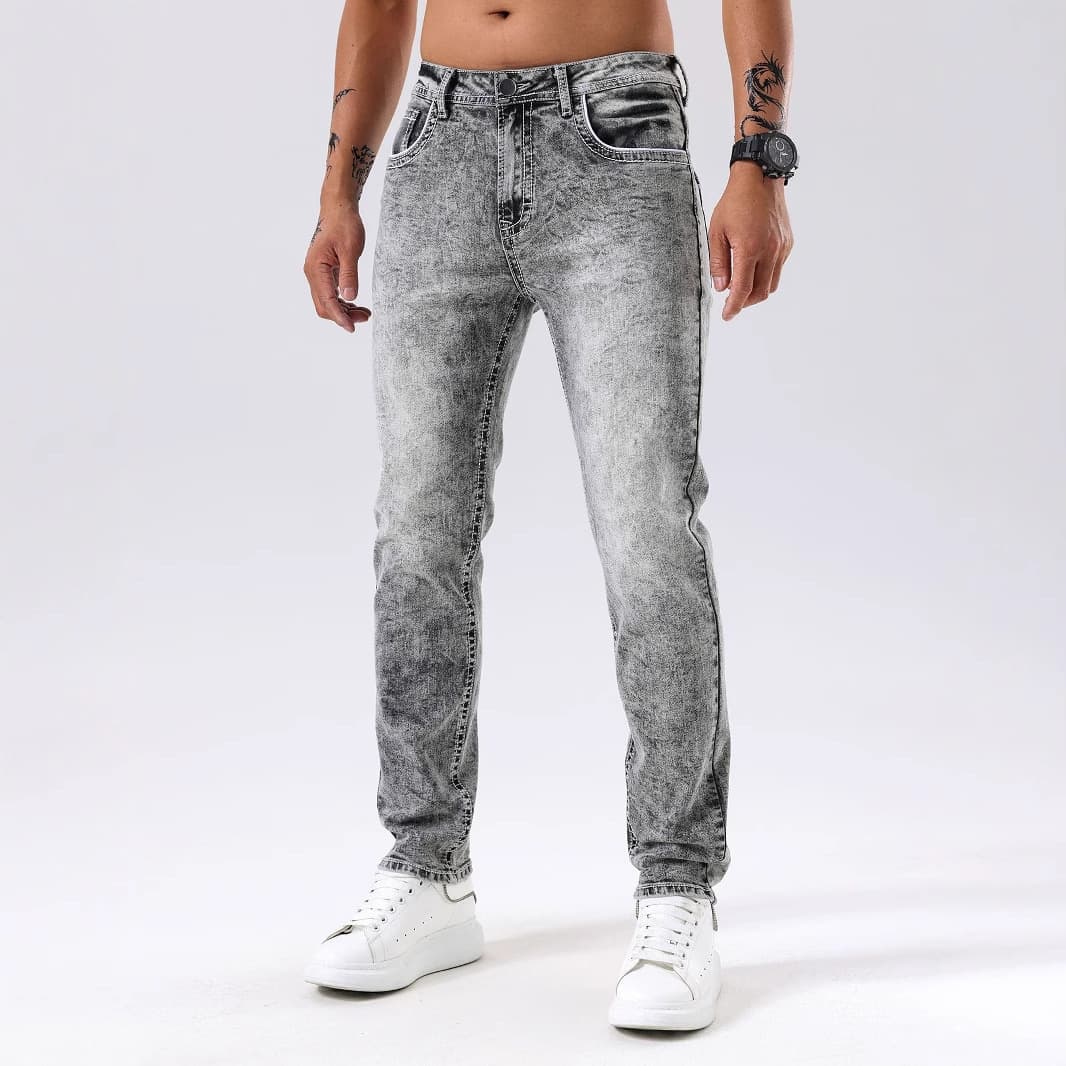 Men's Clothing New Denim Trousers Ins Trendy Black Slim Thick Line Denim Pants