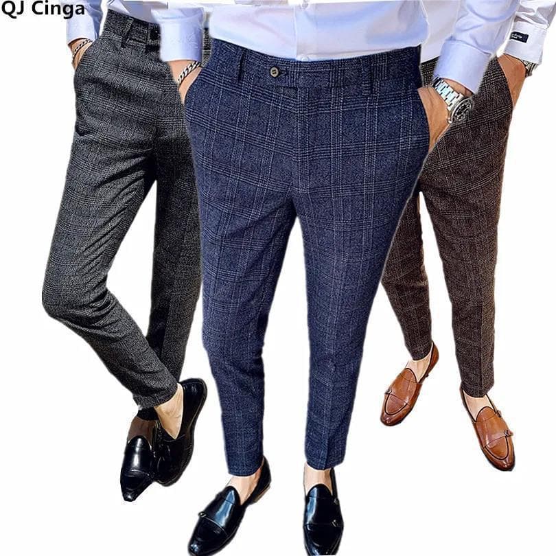 Men's Clothing Plaid Slim Fit Trousers Fashion Casual Trend Business Trousers