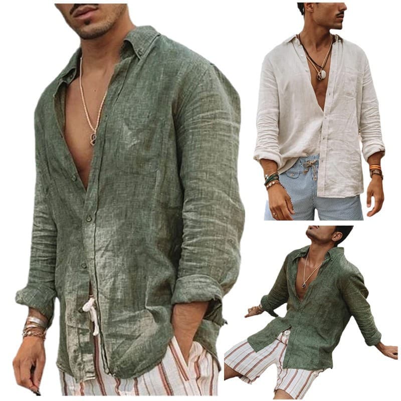 Men's Summer linen short-sleeved T-shirt men's Chinese style oose cotton and linen top clothes