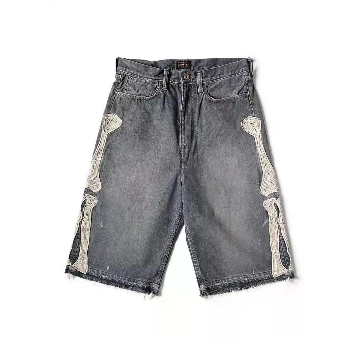 Short en jean ample style hip-hop rétro pour homme, style Harajuku, style gothique, style décontracté, style streetwear, Y2K, noir