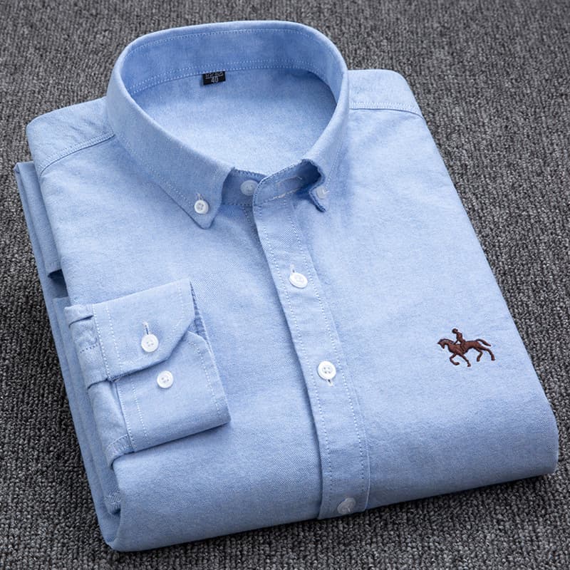 Men's Embroidered Oxford Shirt - Classic Long Sleeve Button Down | Timeless Casual Wear