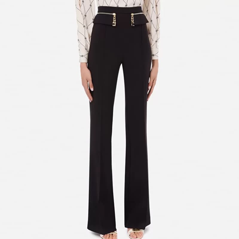 Women's Summer Workplace Commuting Style Black Chain Decoration Draping Temperament Wide Leg Pants Casual Pants One-piece Trendy