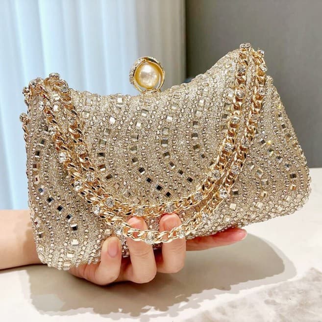 2025 New Diamond-Studded Rhinestone Handbag Chain Fashion Style Evening Bag Party