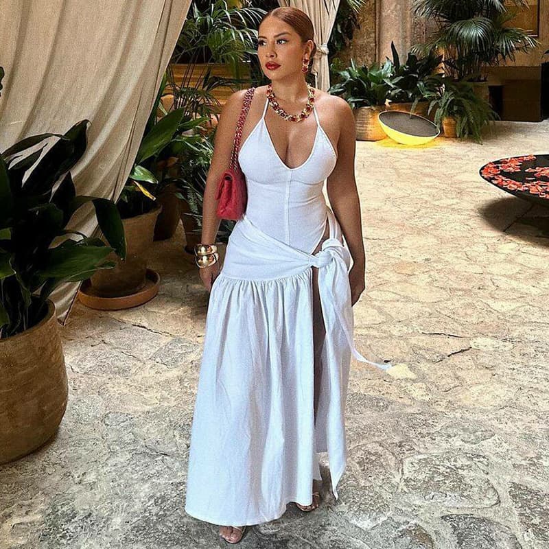 Elegant Backless Jumpsuit With Belted Midi Skirt Set - Sexy & Stylish Women's Outfit For Spring/Summer