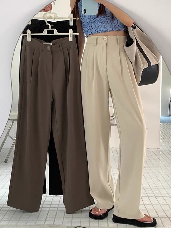 Women's Street British Style Solid Color Ankle-length Casual Pants Wide Leg Pants