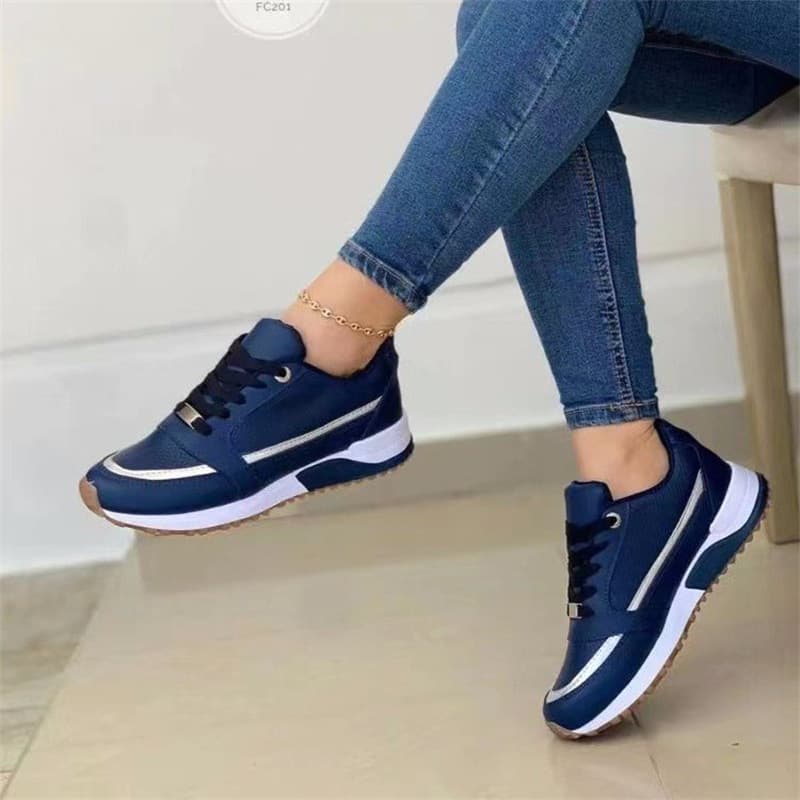 Big size summer new women's round head thick bottom low top lace-up flat casual sports shoes