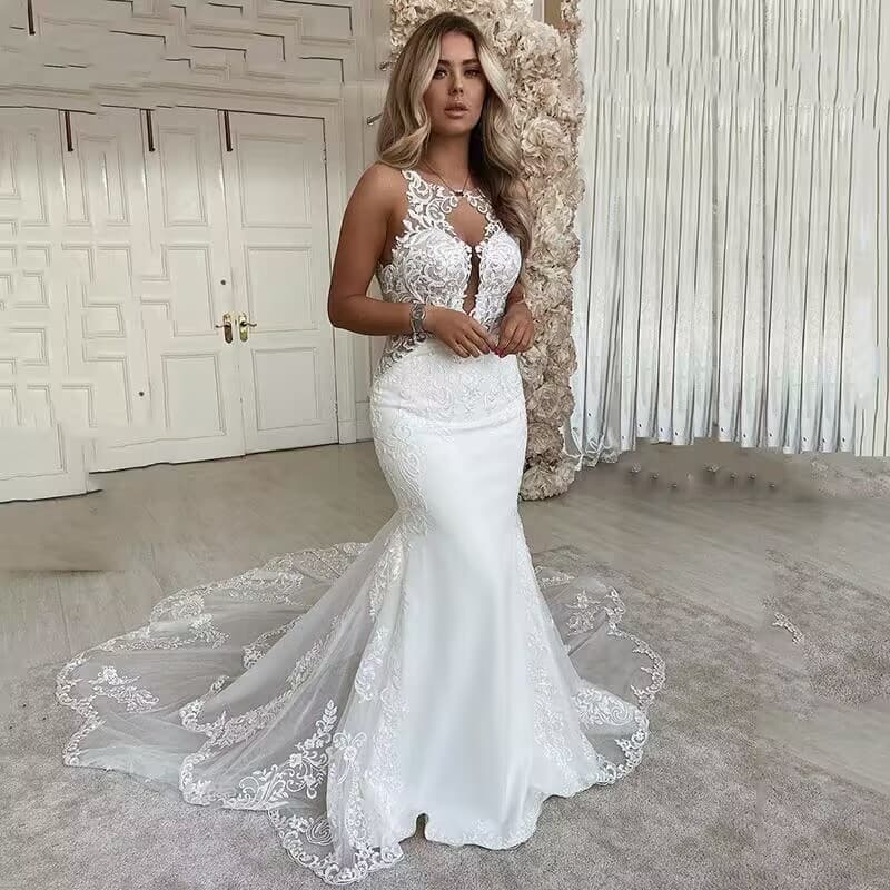 Women's Clothing Wedding Dress Summer New One Shoulder Wedding Dress With Large Skirt Lace Trailing Wedding Dress
