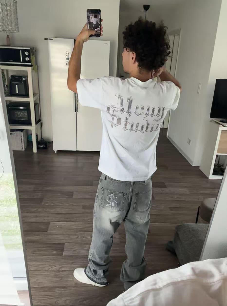 Y2K Baggy Light Colored Mid Jeans Retro Dollar Yarn Embroidered Wide Leg Pants Gothic Trendy Hip Hop Men Women Streetwear Jeans