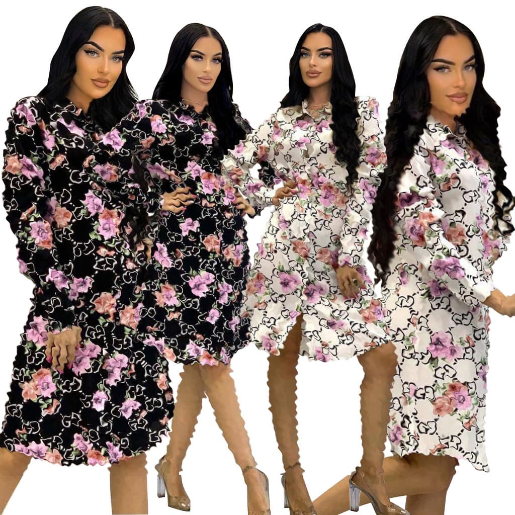 Y71380 Clothing 2023 Autumn New Fashion Print Women's Shirt Dress