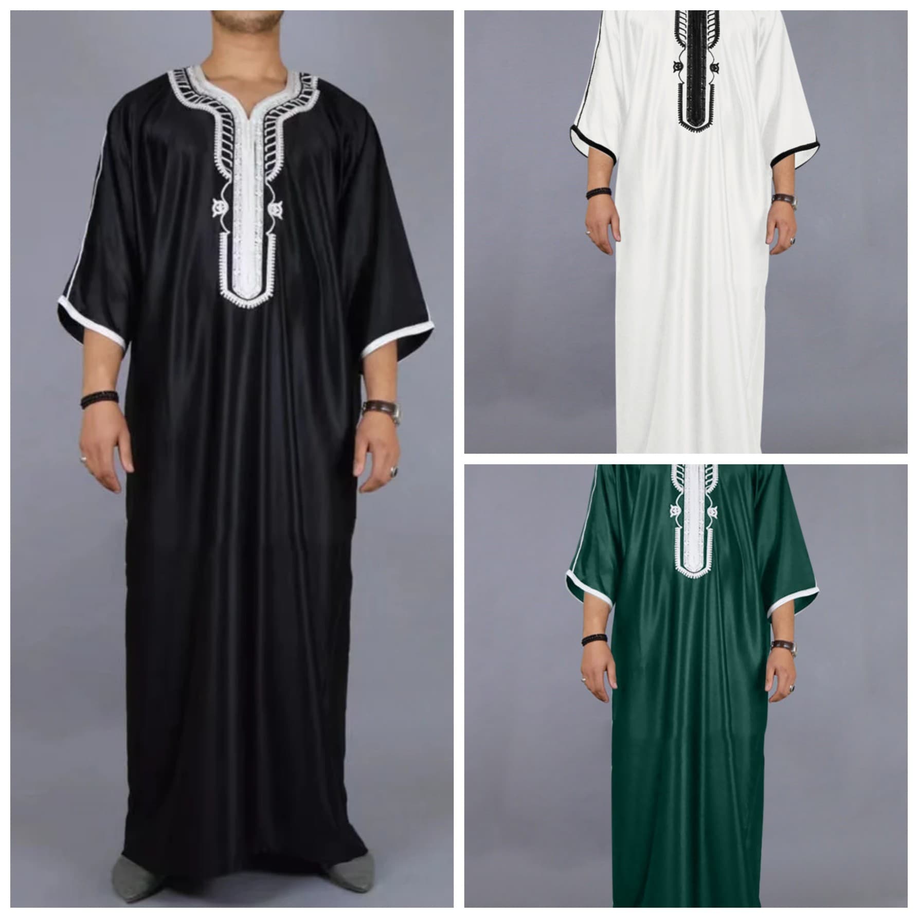Men's Clothing Long Shirt Casual Youth Ordinary Black Muslim Embroidered Robe