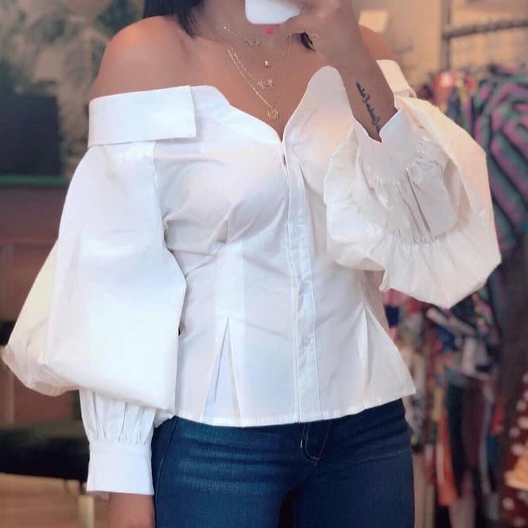 Women's Clothing temperament one-shoulder lantern sleeve shirt