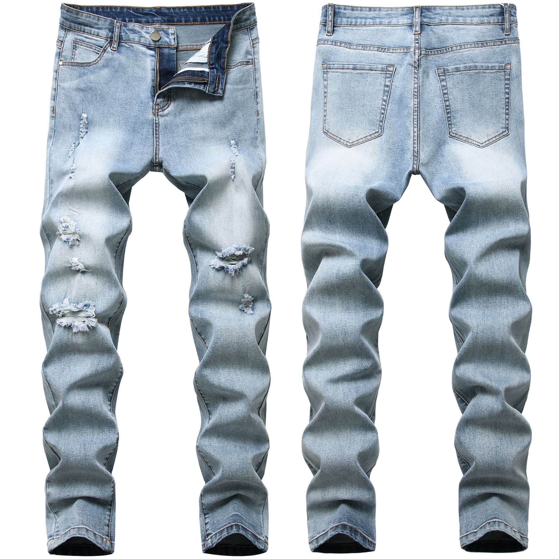 Men's Jeans Original Design Elastic Slim Fit Hole Pants