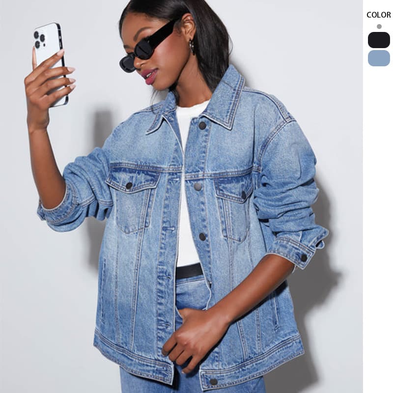 Women's Clothing Washed Denim Jacket Women's Casual Loose Long Sleeve Jacket Tops