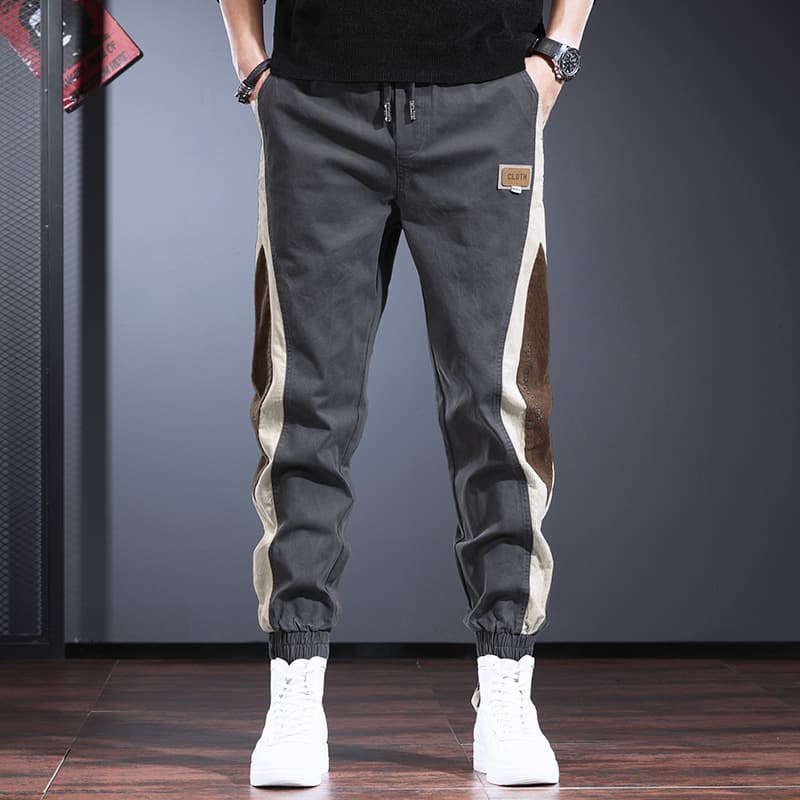 Men's Trendy Striped Floral Patchwork Jogger Pants Loose Stretch Casual Autumn Workwear