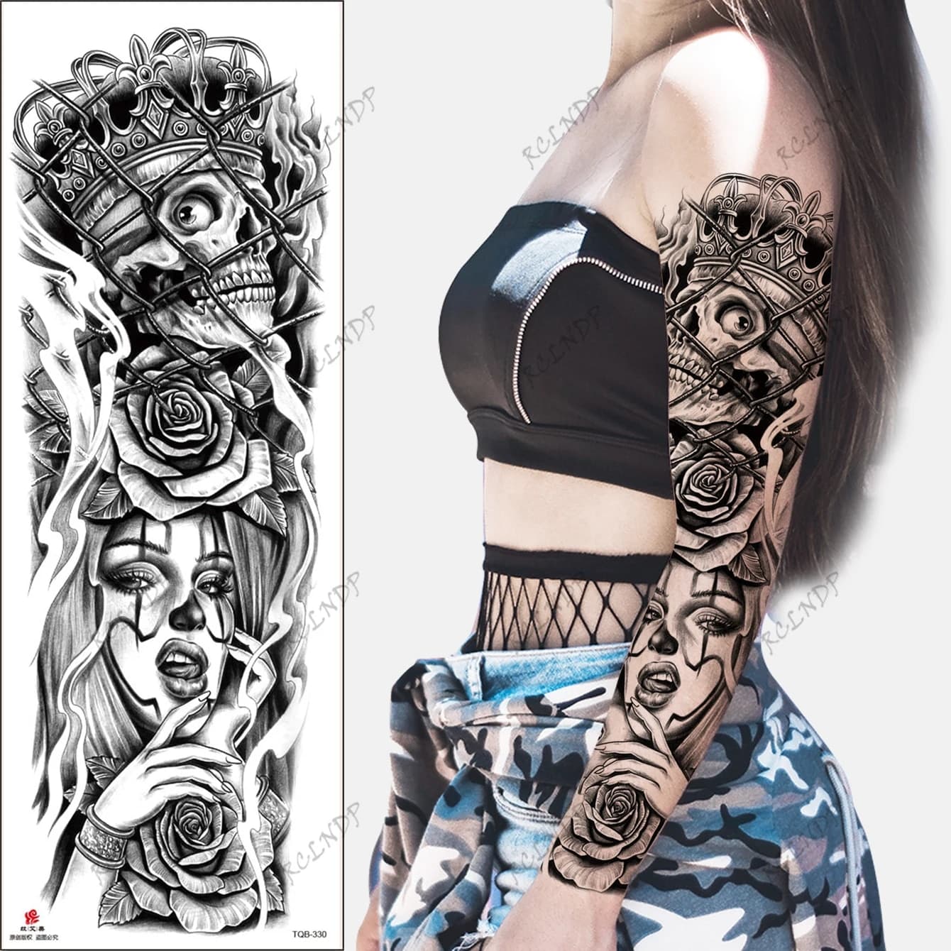 Temporary Tattoo Waterproof Sticker Skeleton Woman Flower Tatto Flash Tatoo Arm Tato For Girl Women