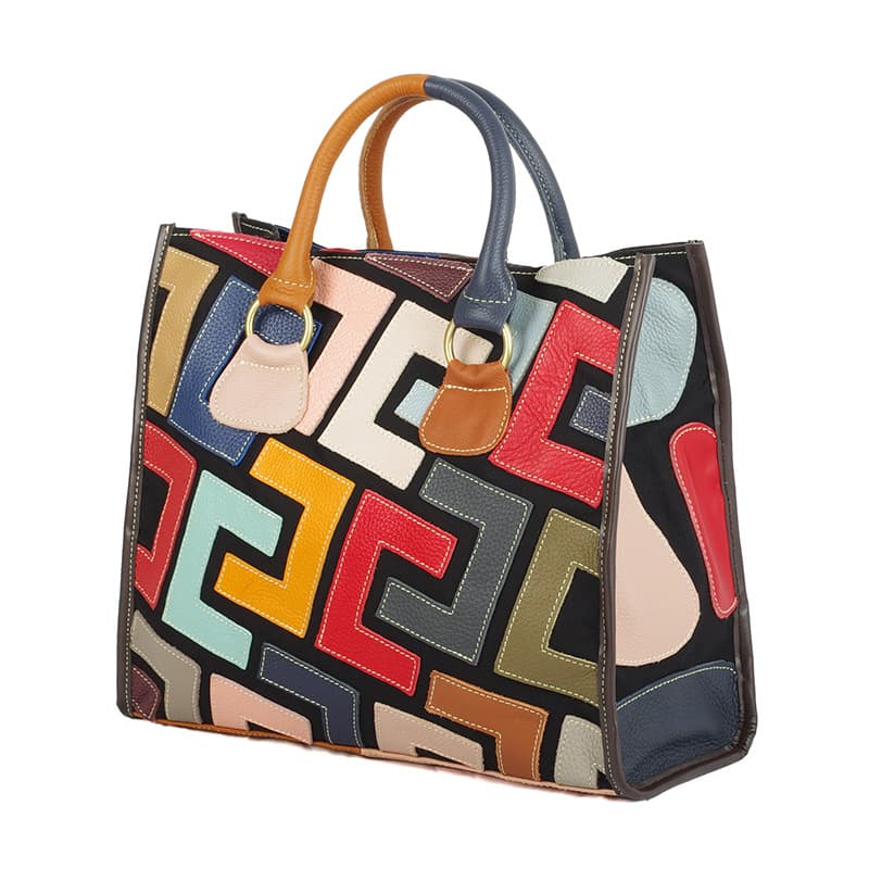 Advanced leather new women's bag with colorful contrasting geometric pattern splicing crossbody leather handbag for ladies