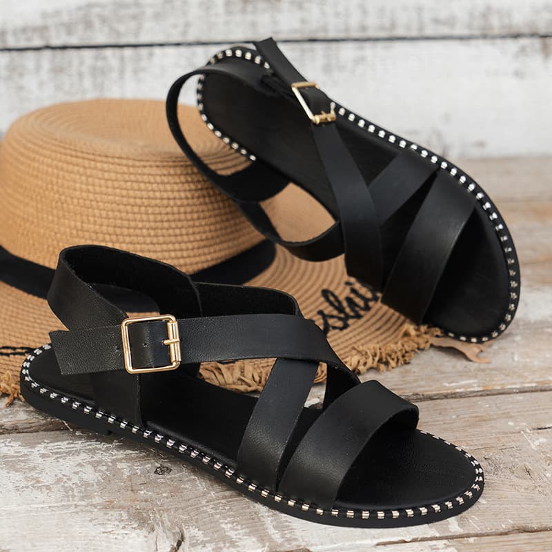 New Flat Sandals For Women With One-line Button Plus Size Shoes