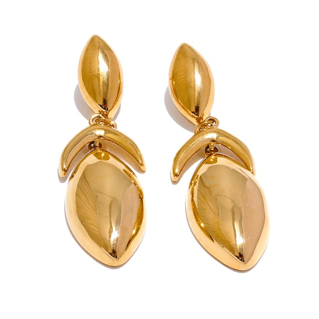 Yhpup Fashionable 316L Stainless Steel Earrings With Flowers And Leaves, Large Hanging Earrings, Waterproof Gold Solid By Girl's Beauty Lab