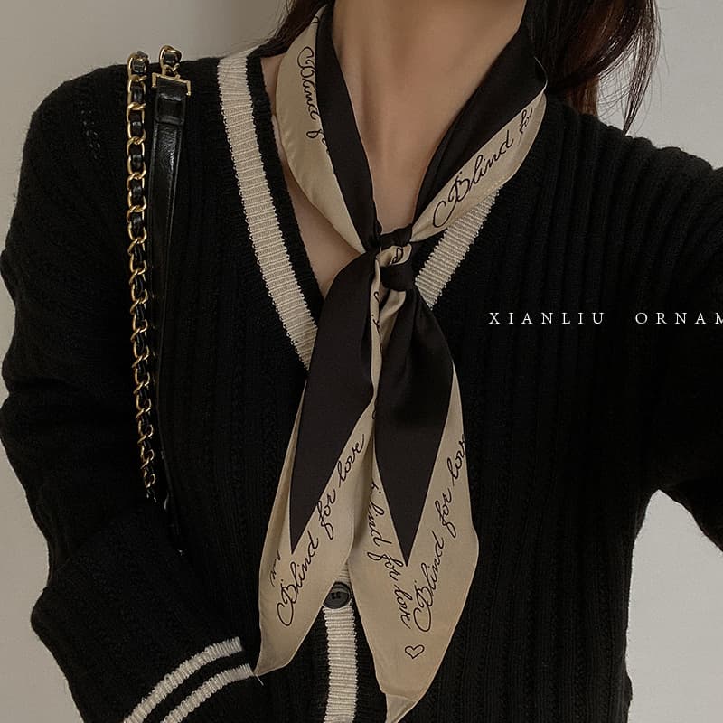 Autumn Stylish Fashion Korean Small Scarf Letter Diamond Long Scarf Hair Band Professional Scarf All-match Headwear Women