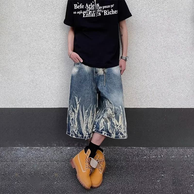 Men's Streetwear Tie-Dye Jeans Baggy Cargo Shorts Summer Straight Leg Mid-Length Casual Pants For Hip-Hop Fashion​