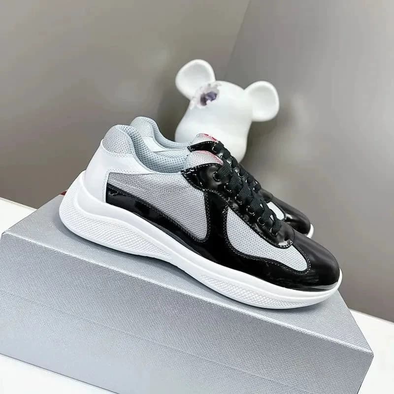 Chaussures de course polyvalentes à tête ronde pour domicile de l'Americas Cup, semelle plate véritable, cuir laqué de haute qualité