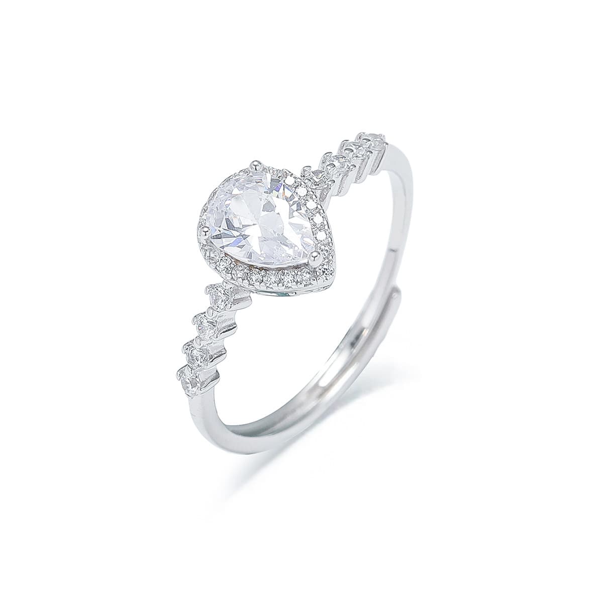 S925 Ring Female Water Drop Fashion Zircon Square Diamond Fashion Temperament Open Ring Inlaid Diamond Simple Sterling Silver Ring