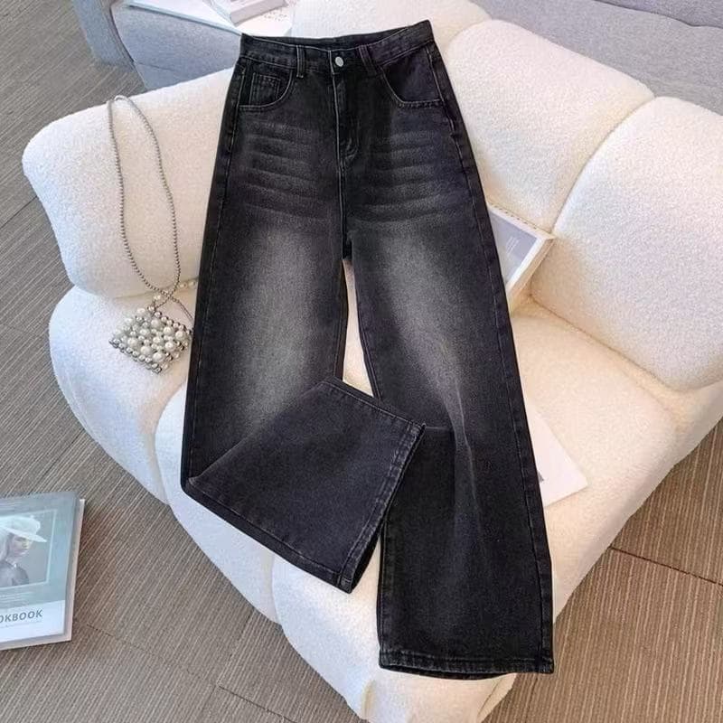 Jeans à jambes larges pour femmes, collection automne 2025, nouveau modèle taille haute, coupe fluide et ample, pantalon droit pour enfants