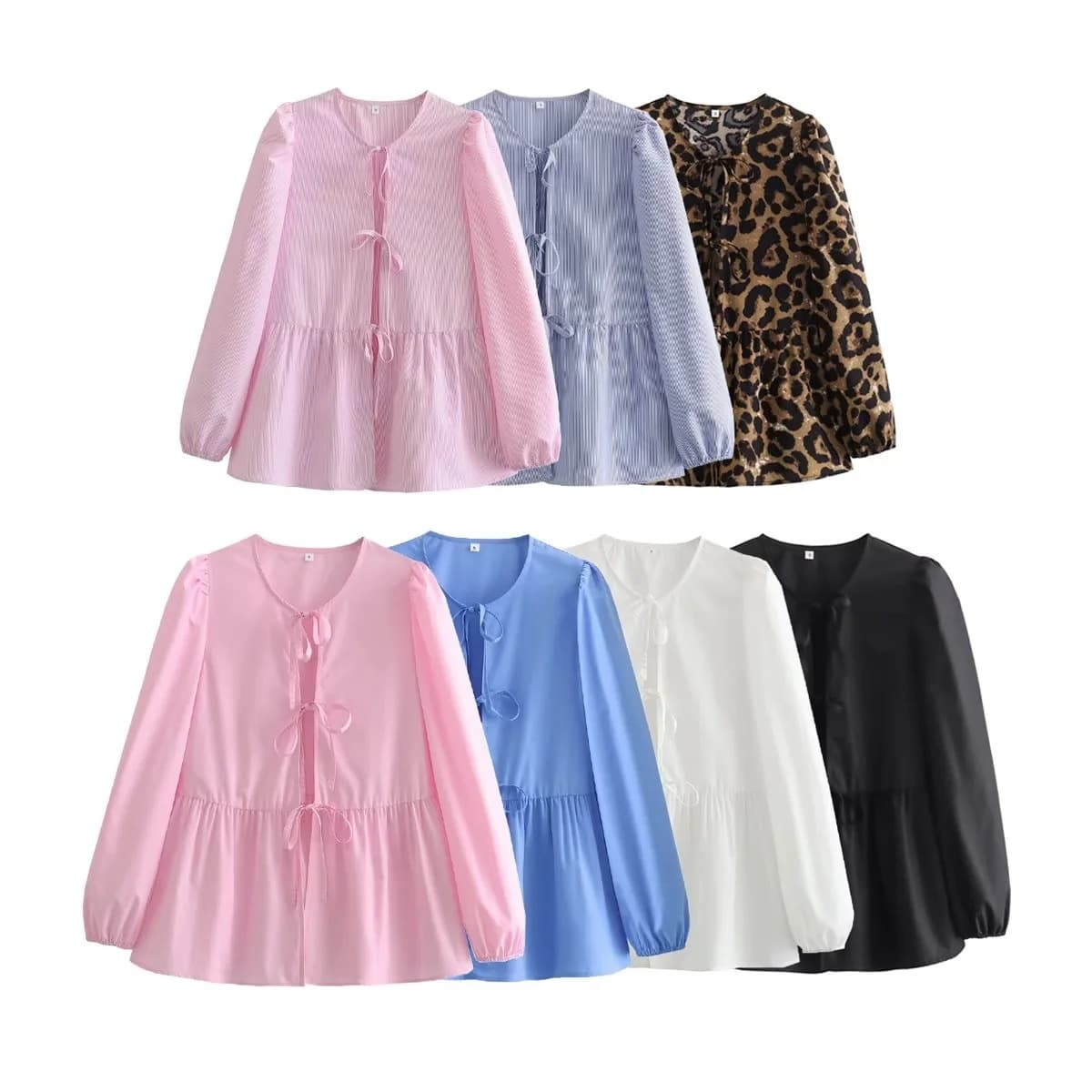 Women's Clothing Women's Street Fashion Bowknot Long Sleeve Shirt Top B88689