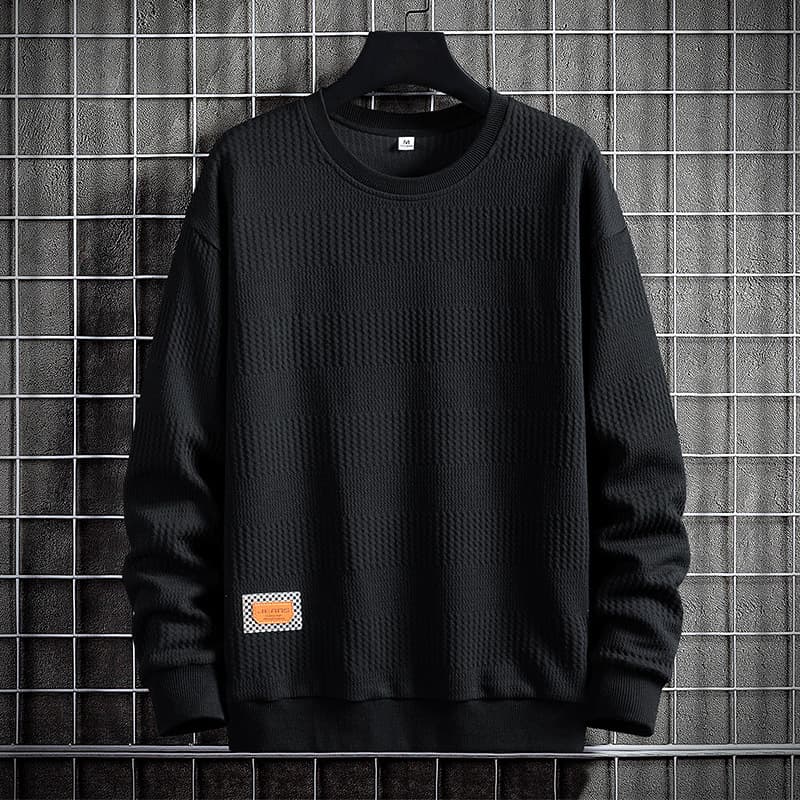 Men's Spring And Autumn Korean Version 2023 New Trend Solid Color Jacquard Fabric Top Casual Youth Round Neck Hoodie