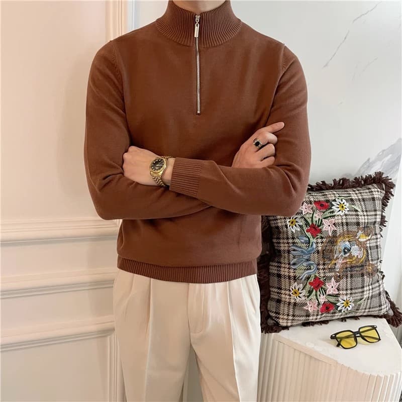 Men's Clothing Sweater long sleeve half turtleneck zipper bottoming sweater
