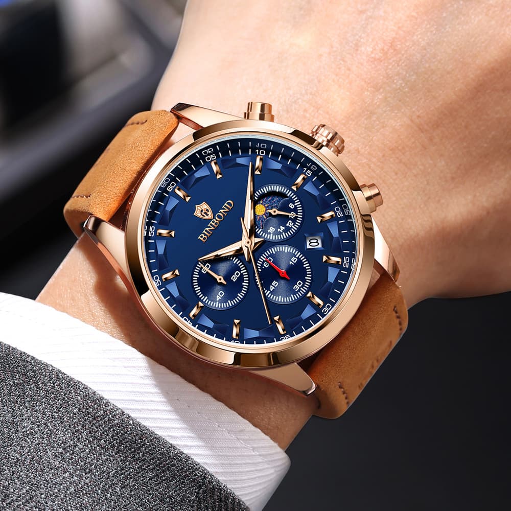 Montre homme haut de gamme étanche avec aiguilles lumineuses et date – Bracelet en acier inoxydable et cuir, cadran rond élégant pour le travail et les loisirs