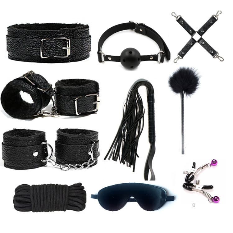 Foreign Trade Upgraded SM 10-Piece Double-Sided Leather Erotic Plush Set Bondage Restraint Alternative Toys
