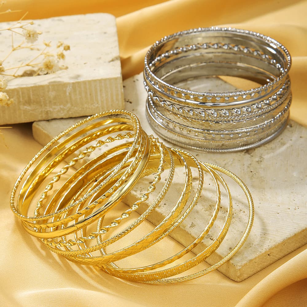 Jewelry Punk Style Bracelet Set Geometric Metal Twisted Smooth Bracelet 10 Piece Set
