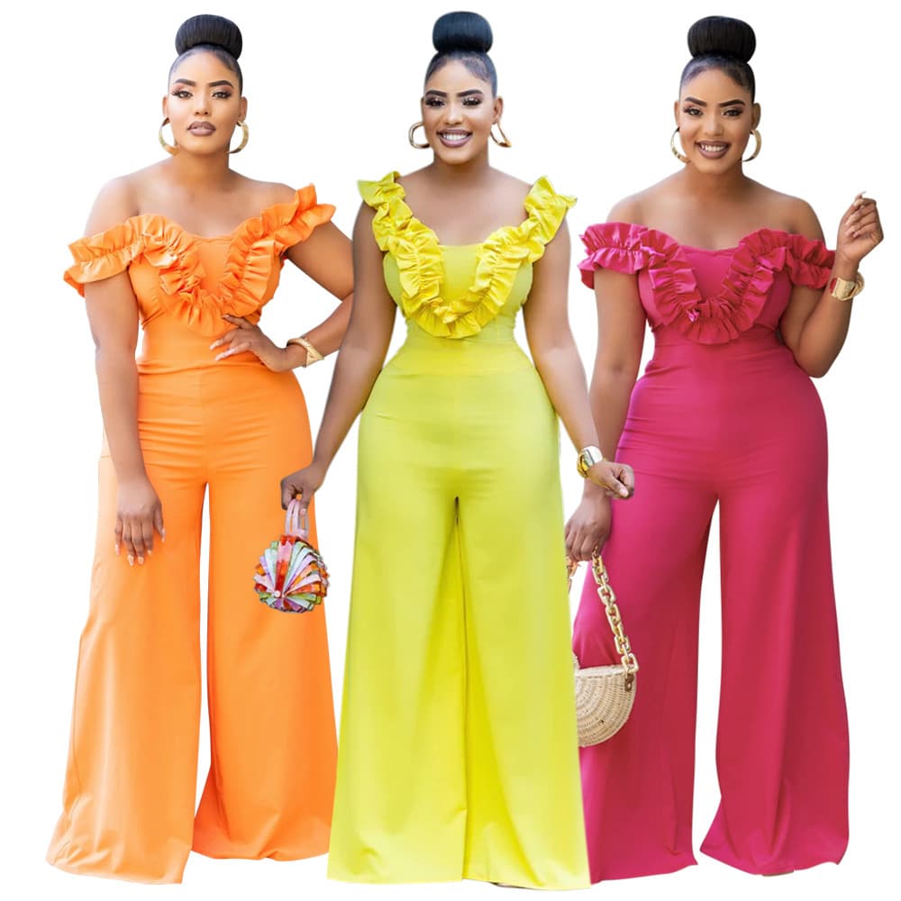 Women's Clothing one shoulder ruffled solid color slim fit jumpsuit for women women's clothing