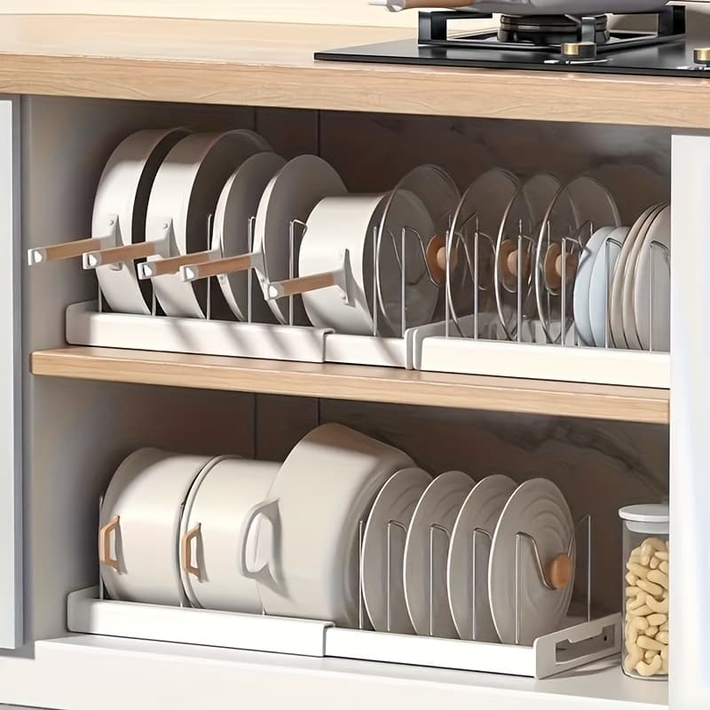 1pc Retractable Pot Rack, Kitchen Storage Rack, Cabinet Built-in Pot Rack Under Sink, Adjustable Pot Pan And Lid Storage Rack, Kitchen Accessories