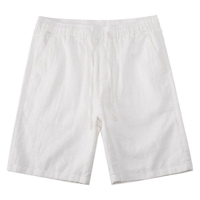 Men's Clothing Summer Thin White Cotton And Linen Shorts Solid Color Loose Breathable Elastic Waist Straight Linen Casual Shorts