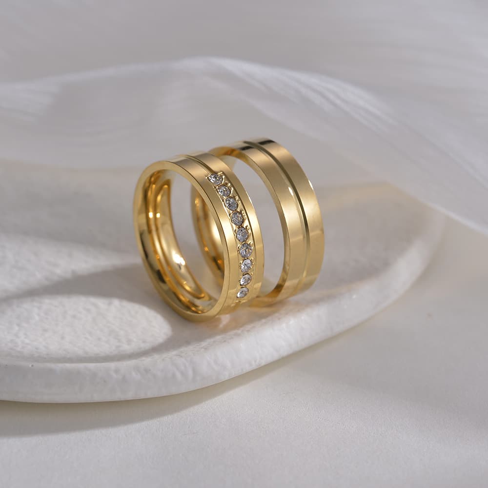 Steel Stainless Inlaid Diamond Couple Zircon Rings Jewelry Hand Accessories