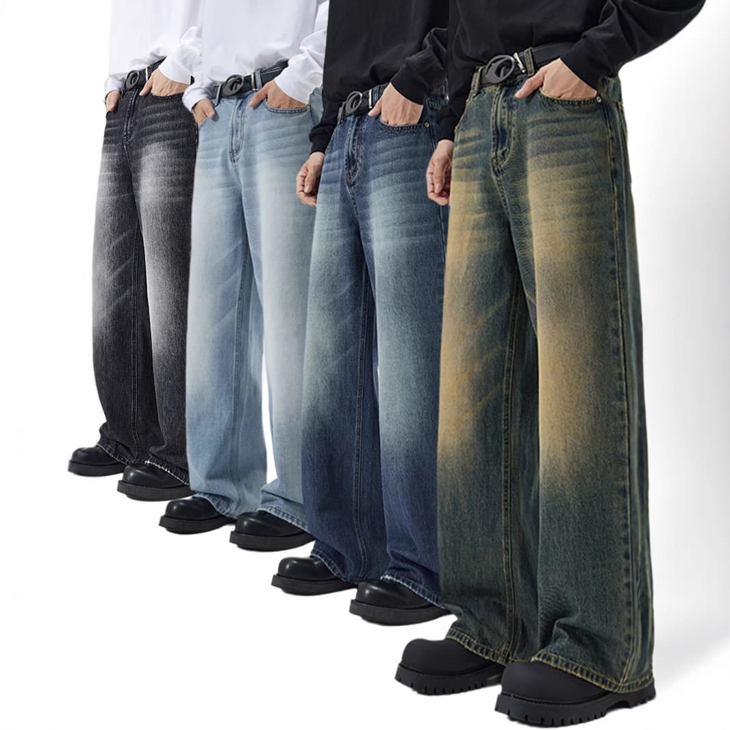 Men's Clothing Four Seasons Running Style A Type Straight Jeans Men's Fashion Brand Loose Wide Leg Mopping Long Pants