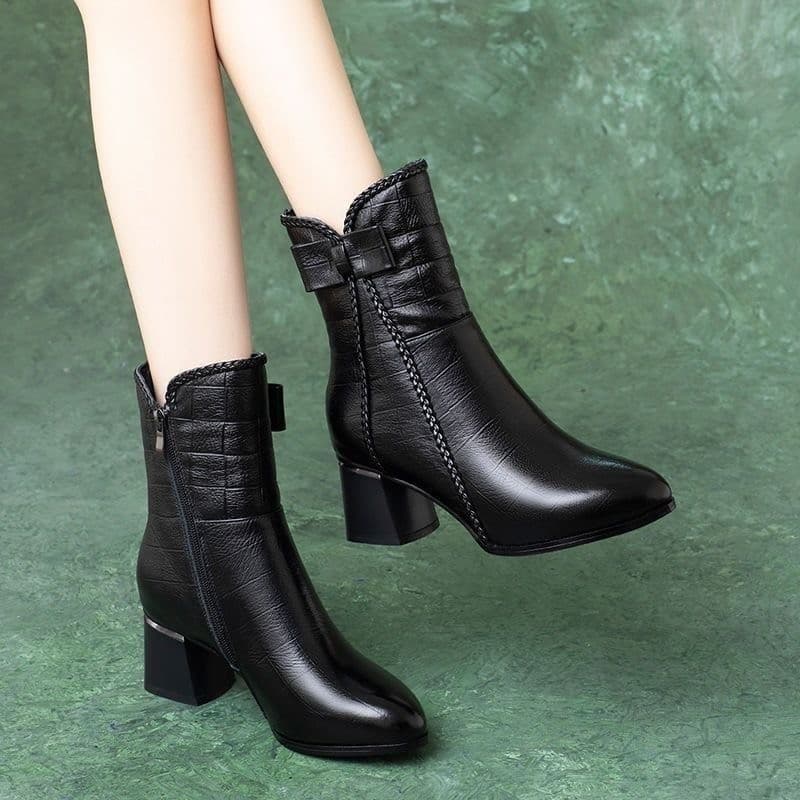 2024 Autumn Winter New Women's Shoes British Style Patchwork Chunky Heel Bowknot Martin European American Korean Fashion