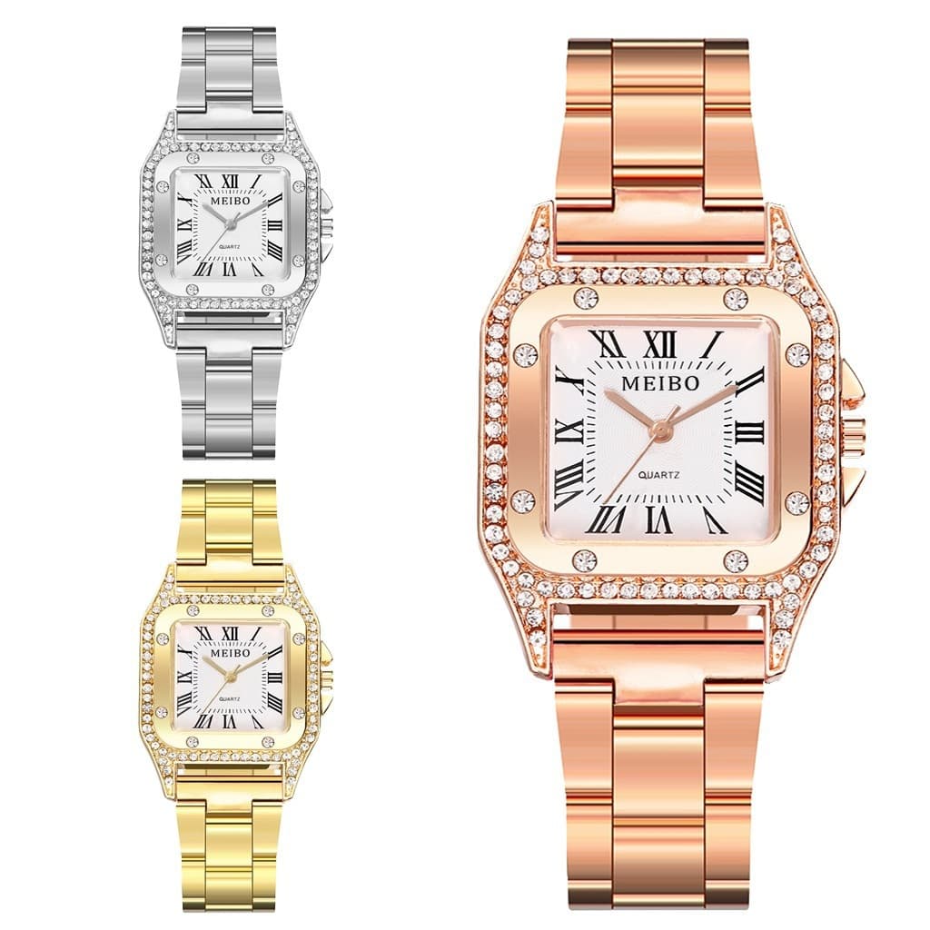 Square diamond steel band foreign trade ladies watch Roman diamond fashion casual all-match fashion watch quartz women's watch