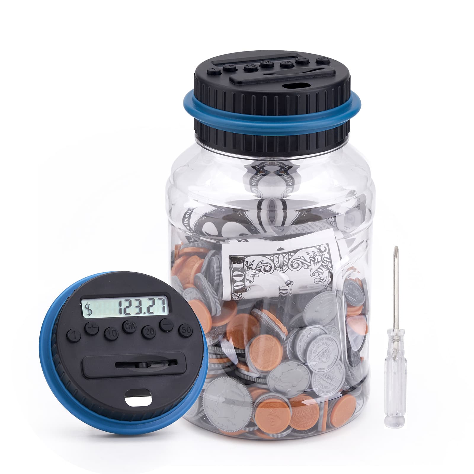 The third generation of counting piggy bank recognizes the amount of US coins and LCD display, and the amount button of banknotes