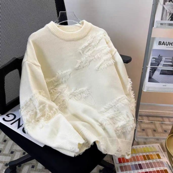 ​​Men's Casual Color-Block Knit Sweater - Loose Fit Long Sleeve Crewneck Pullover For Autumn Winter (Green, Grey, Black, Beige)​​