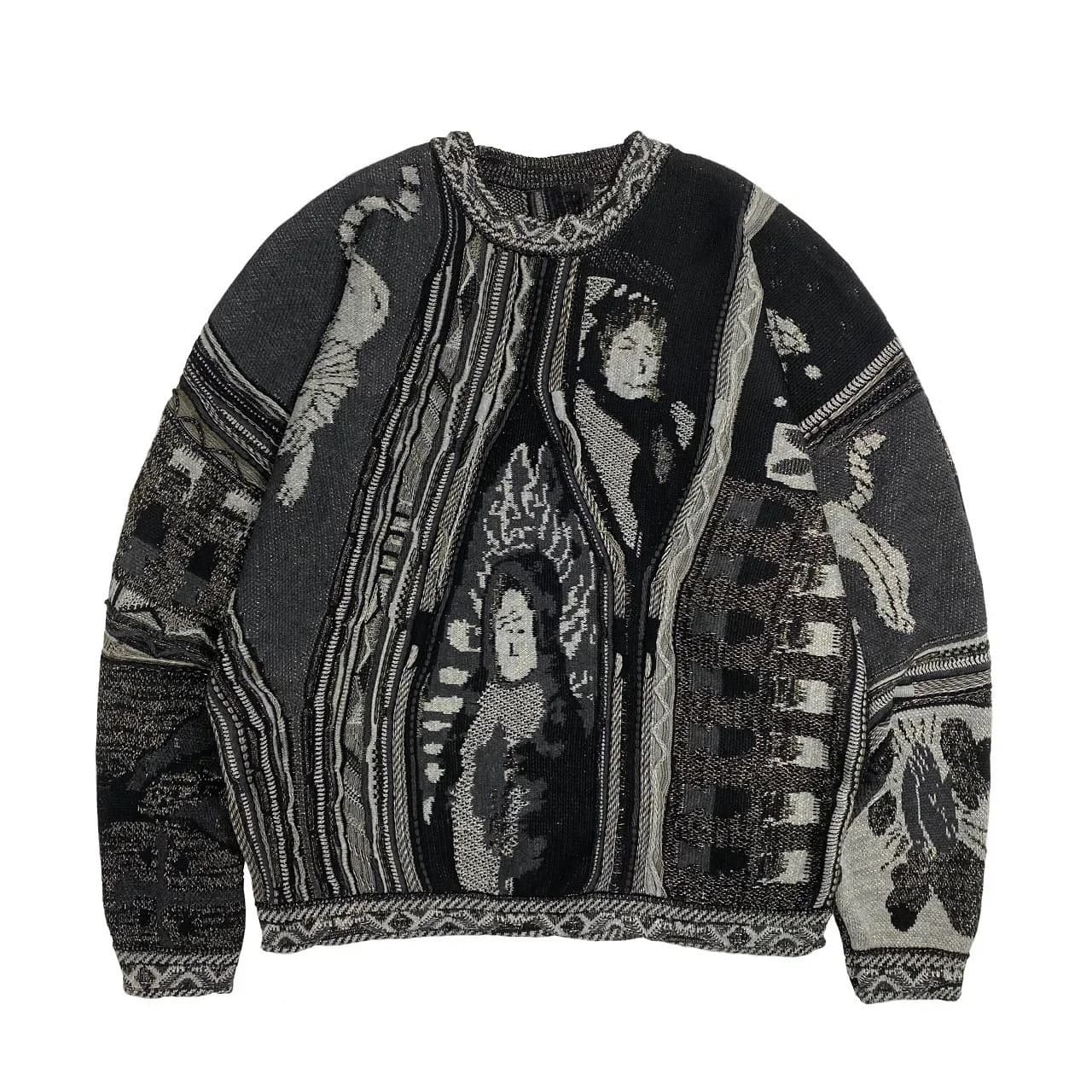 Fashion 9 New Reto Tend National Winte Autumn Casual Thick Knit 3D Digital Pint Men's Cew Neck Sweatshit