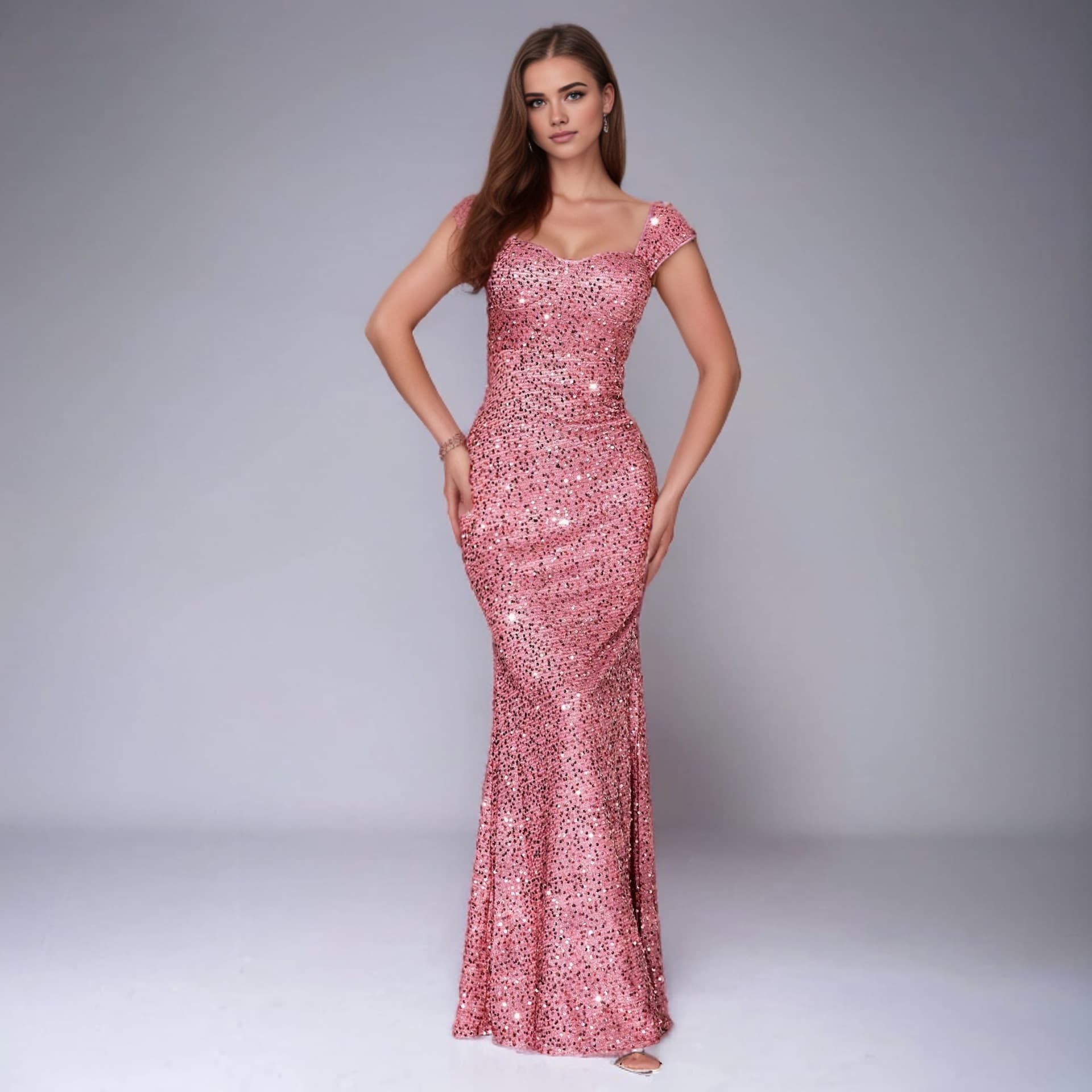 Eastern foreign trade cross border INS solid color V neck sequin suspender high waist evening dress fishtail skirt long skirt dress