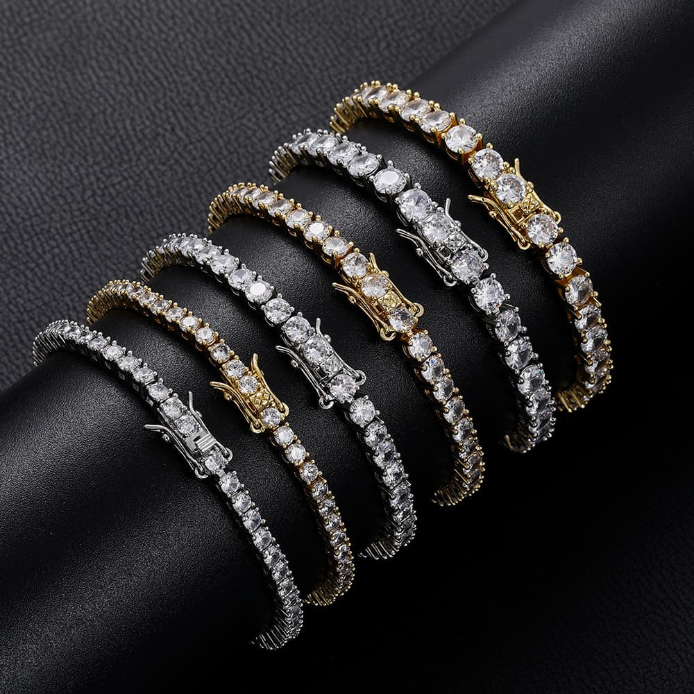 4mm Tennis Hip-Hop Jewelry Copper Micro-Paved Single Row Zircon Bracelet